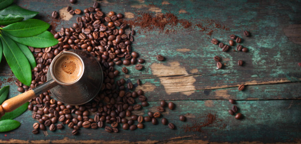 Top View Tasty Coffee With Coffee Beans